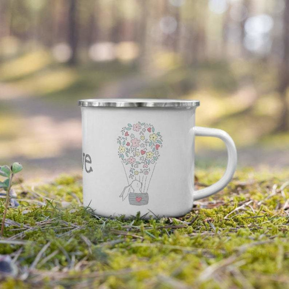 Love Floral Bunny Hot Air Balloon Enamel Mug / Cup