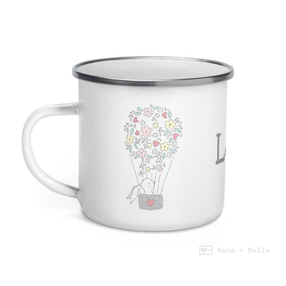 Love Floral Bunny Hot Air Balloon Enamel Mug / Cup