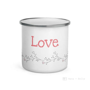 Love Floral Heart Enamel Mug / Cup Mug