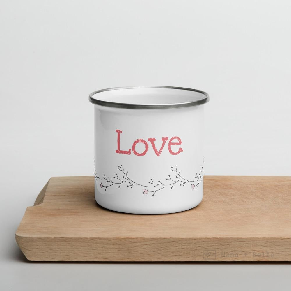 Love floral heart enamel mug, kids unbreakable cup, enamel mug, 12oz flowers cup - Nana + Belle