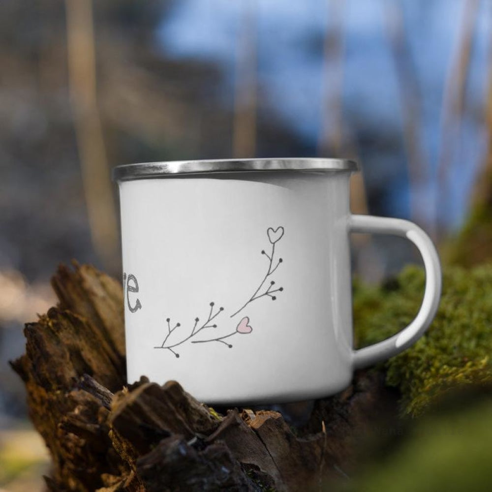 Love Floral Heart Branches Enamel Mug / Cup Mugs