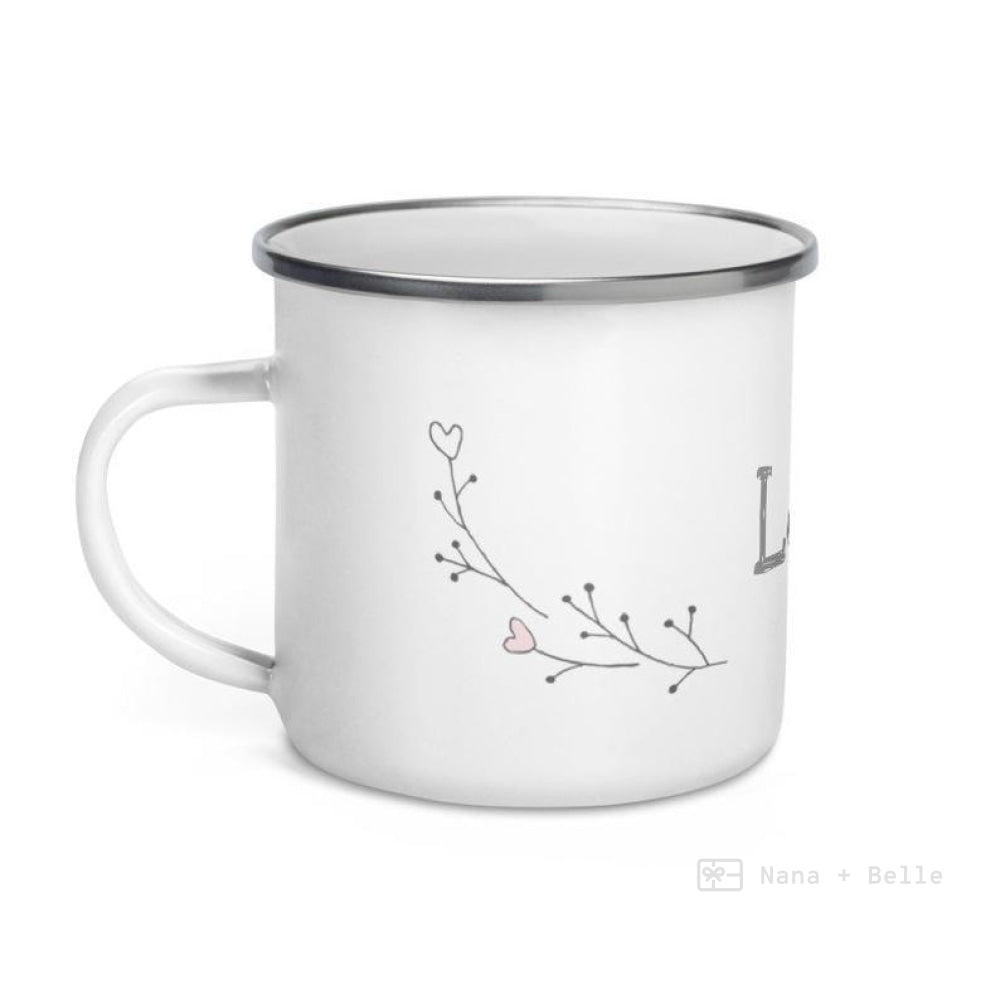 Love Floral Heart Branches Enamel Mug / Cup Mugs