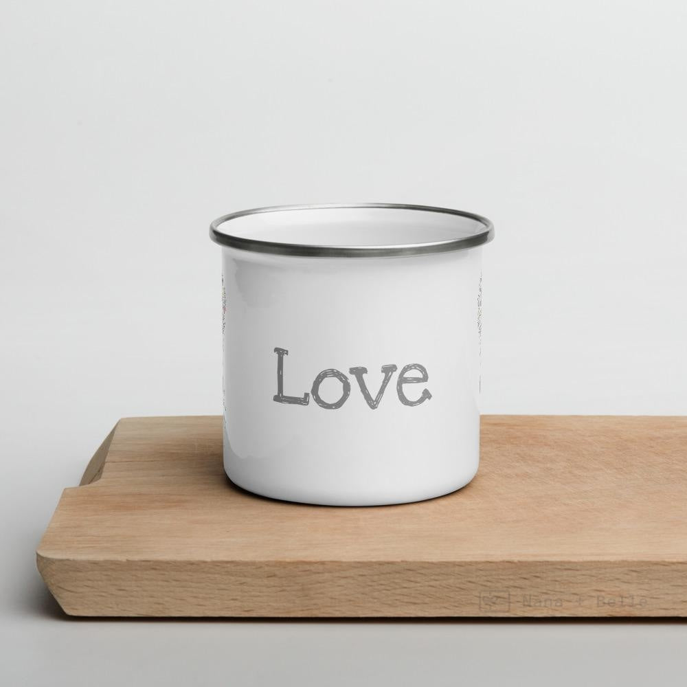 Love floral heart enamel mug, kids unbreakable cup, enamel mug, 12oz flowers cup - Nana + Belle