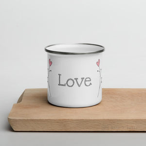 Love floral heart enamel mug, kids unbreakable cup, enamel mug, 12oz flowers cup - Nana + Belle