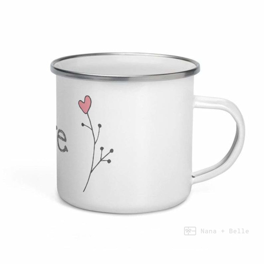 Love Floral Heart Plant Branch Side Enamel Mug / Cup Mugs