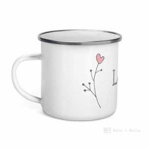 Love Floral Heart Plant Branch Side Enamel Mug / Cup Mugs