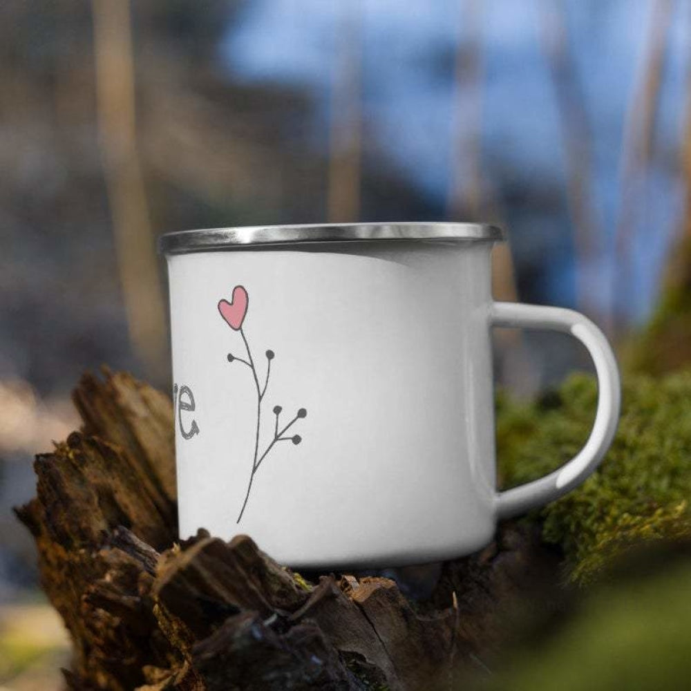 Love Floral Heart Plant Branch Side Enamel Mug / Cup Mugs