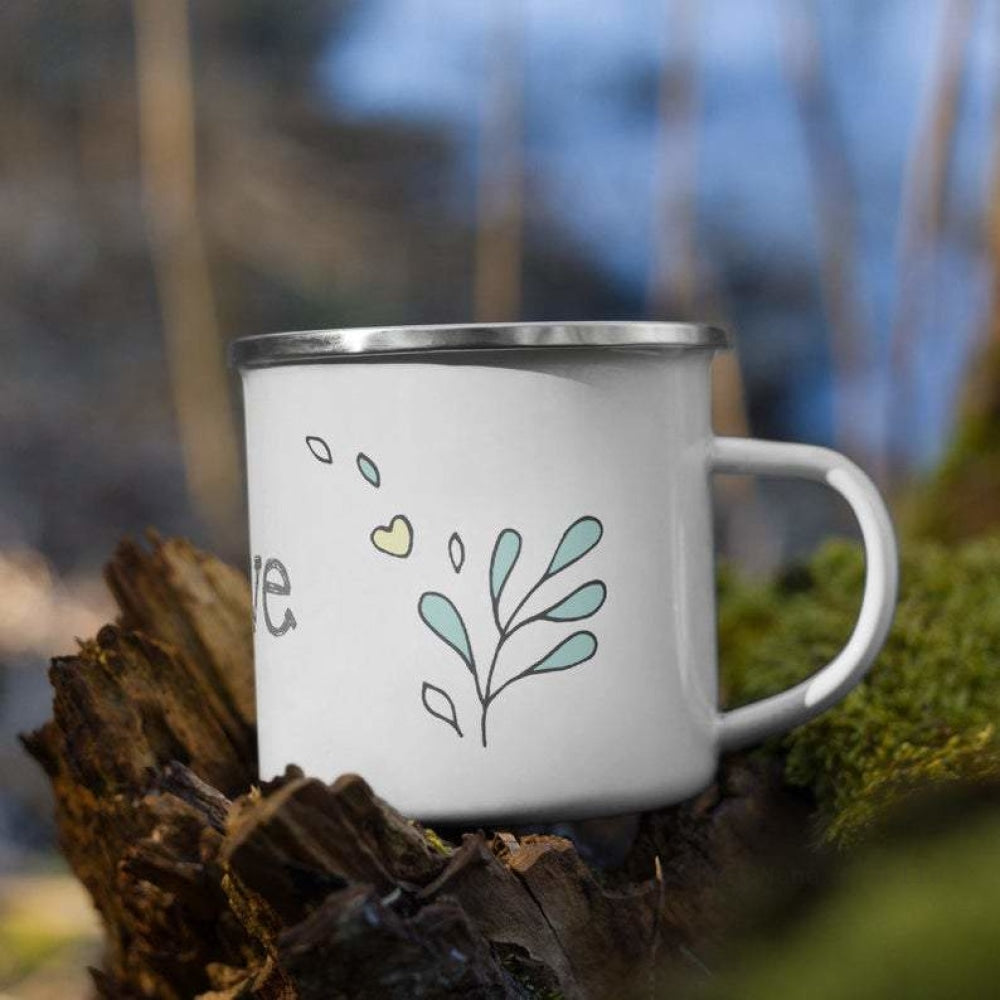 Love Floral Heart Enamel Mug / Cup Mugs