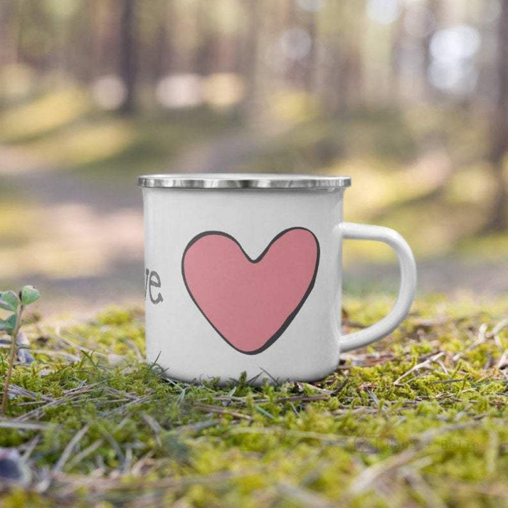 Love Pink Heart Enamel Mug / Cup