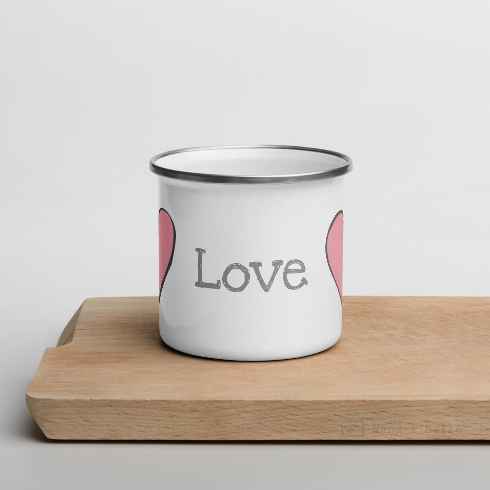 Love heart enamel mug, kids unbreakable cup, enamel mug, 12oz heart cup - Nana + Belle