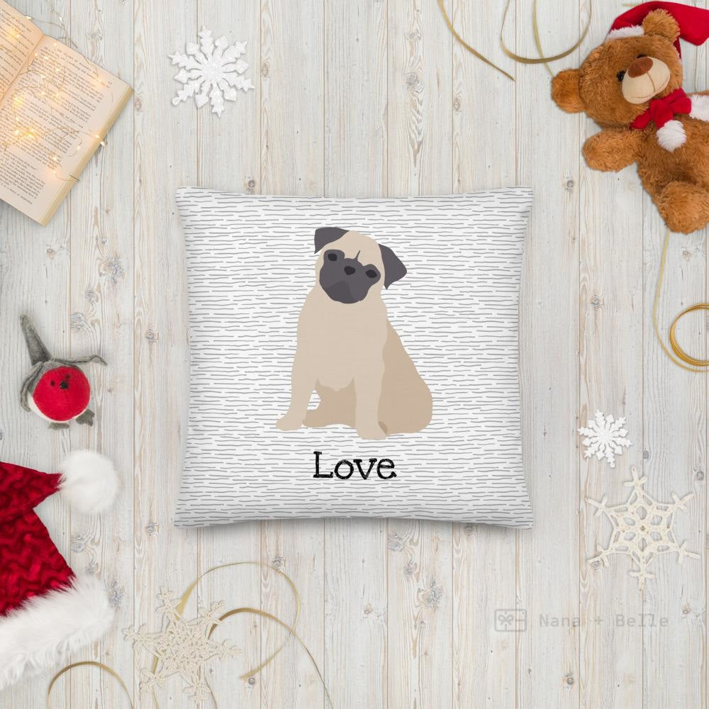 Love Pug Striped Pattern Cushion Cushions