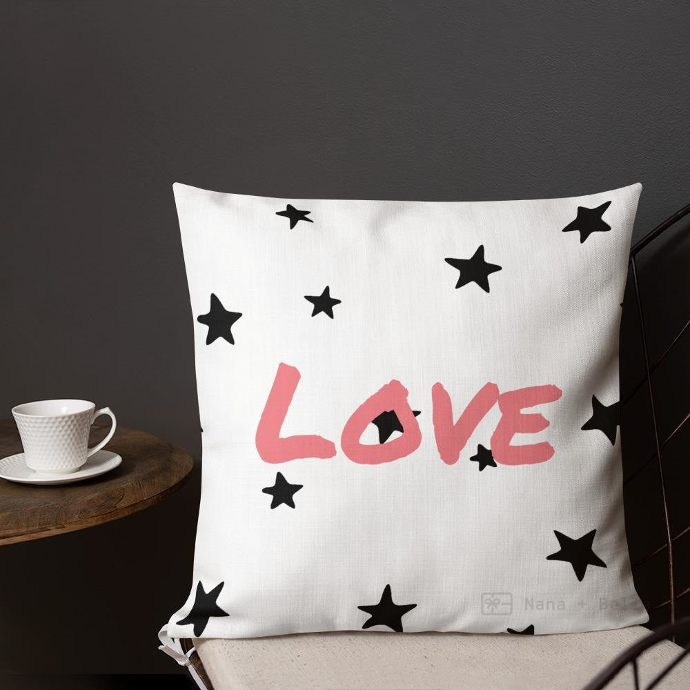 Black Star Love White Square Cushion Cushions