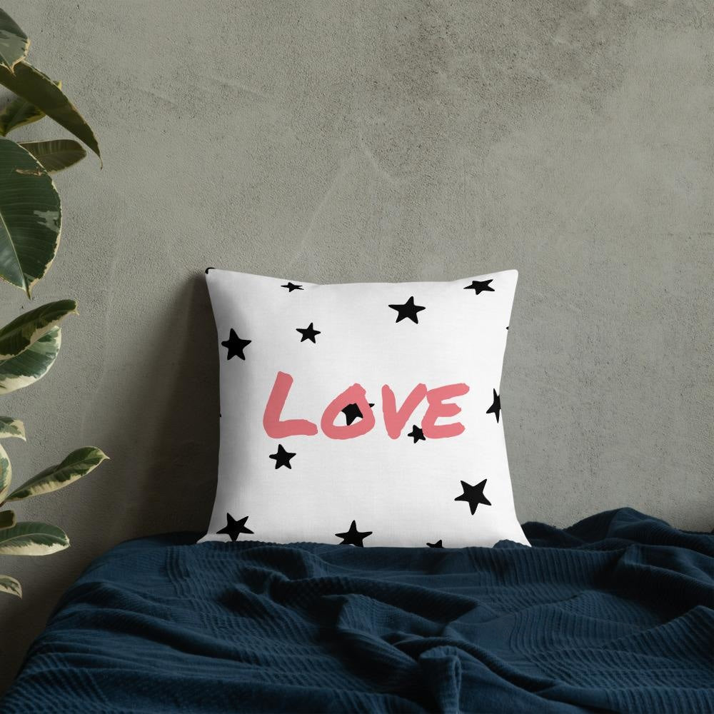 Black Star Love White Square Cushion Cushions