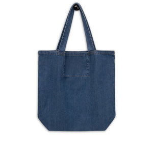 White Scottie embroidered organic denim tote bag