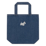 Load image into Gallery viewer, White Scottie embroidered organic denim tote bag
