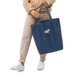 Load image into Gallery viewer, White Scottie embroidered organic denim tote bag
