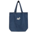 Load image into Gallery viewer, White Scottie embroidered organic denim tote bag
