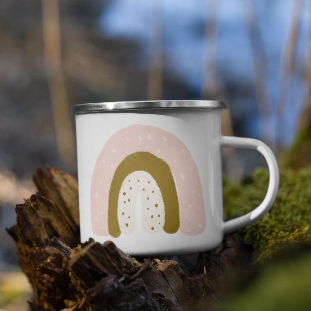 Pale Peach Rainbow Dots Enamel Mug / Rainbow Cup Mugs