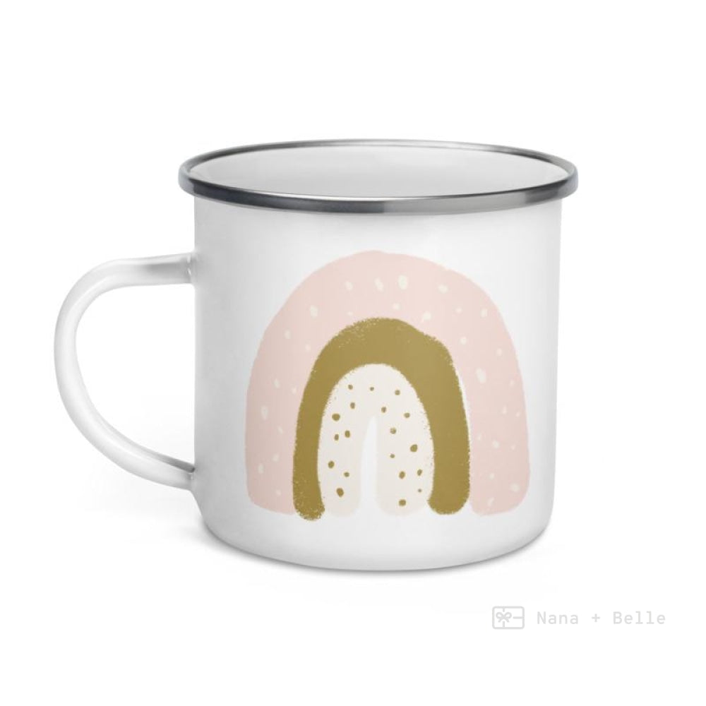 Pale Peach Rainbow Dots Enamel Mug / Rainbow Cup Mugs