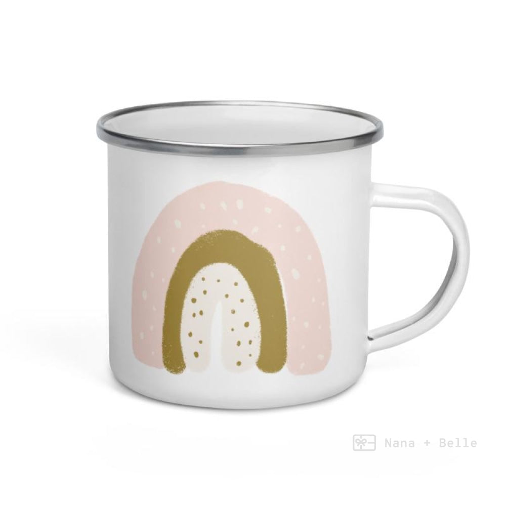 Pale Peach Rainbow Dots Enamel Mug / Rainbow Cup Mugs