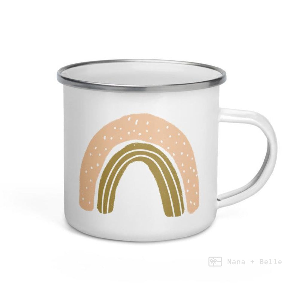 Peach Rainbow White Dots Enamel Mug / Rainbow Cup Mugs