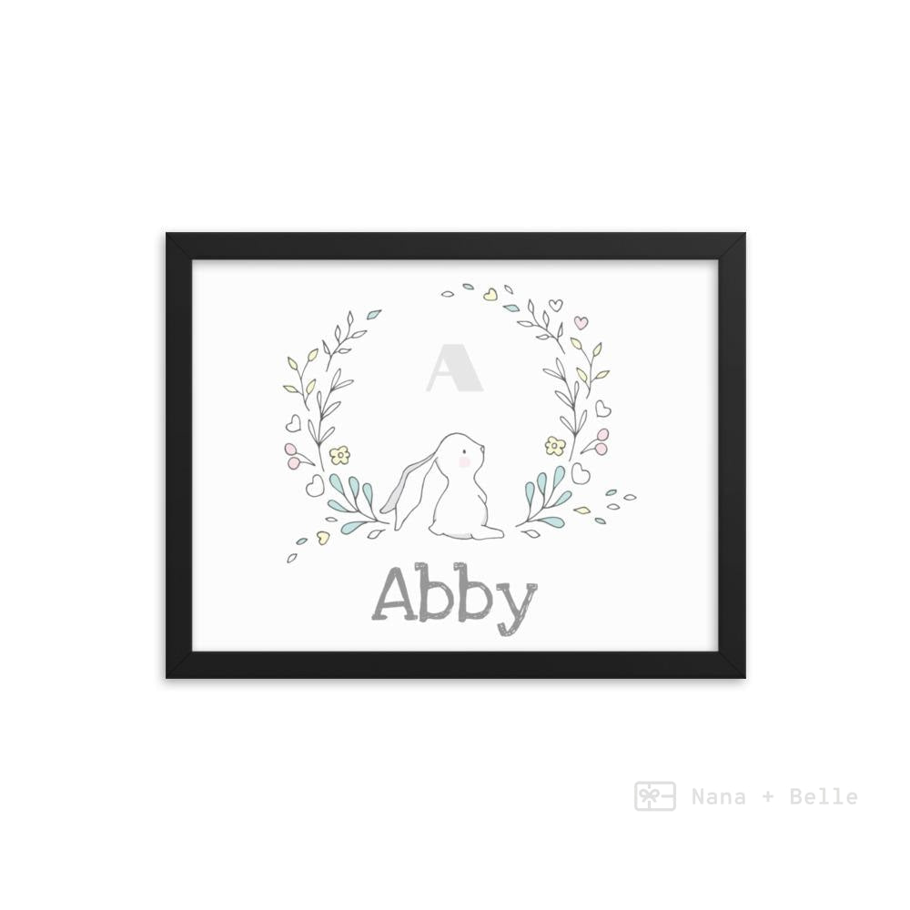 Personalised Framed Wreath Branches Rabbit Art Print Black Prints