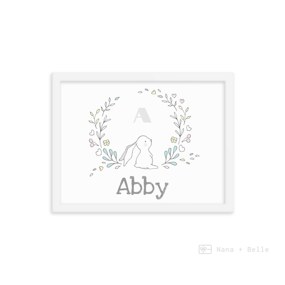 Personalised Framed Wreath Branches Rabbit Art Print White Prints