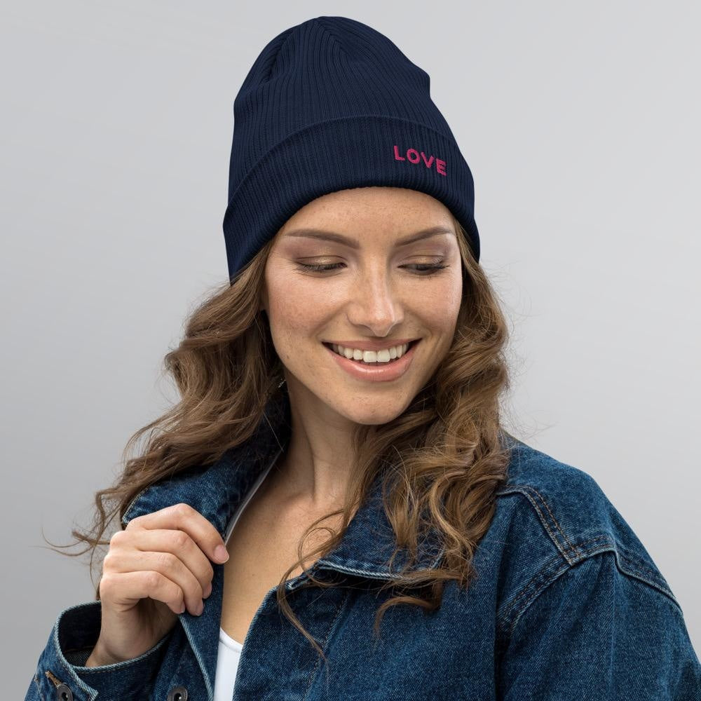 Personalised Love Organic Ribbed Beanie