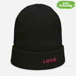 Load image into Gallery viewer, Personalised Love Organic Ribbed Beanie Black
