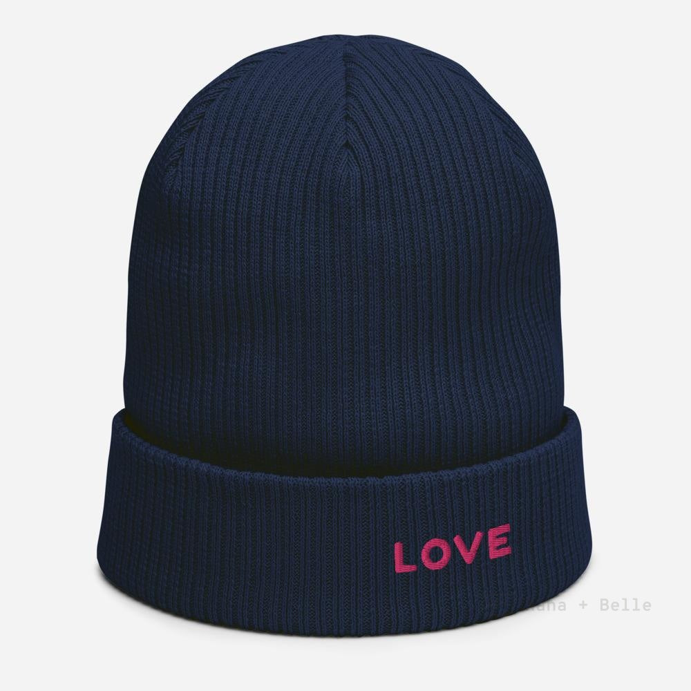 Personalised Love Organic Ribbed Beanie Oxford Navy