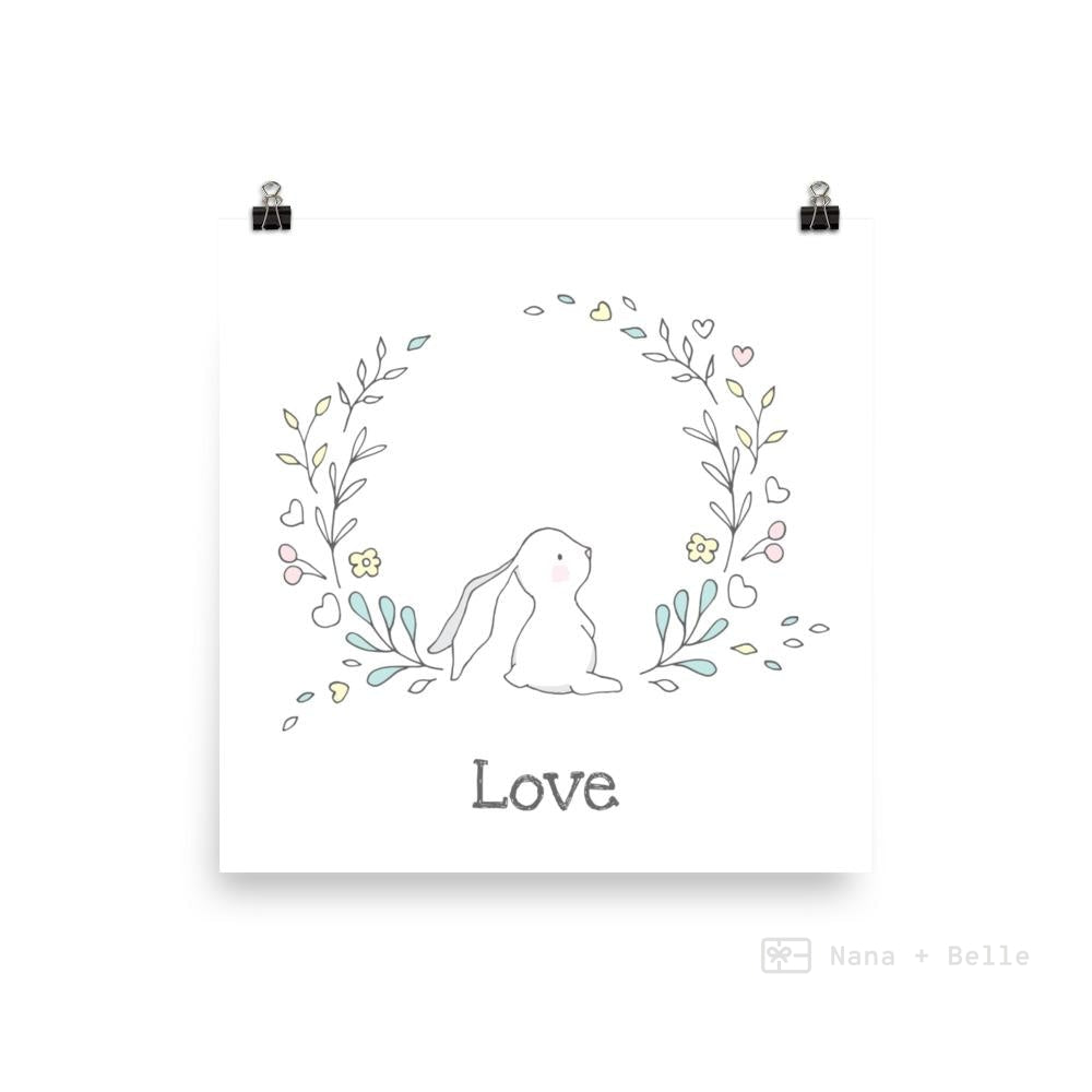 Personalised Rabbit Wreath Love Art Print Art Prints