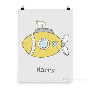 Personalised Submarine Nusery Art Print Prints