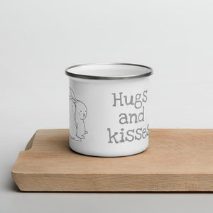 Rabbits enamel mug, kids unbreakable cup, enamel mug, 12oz hugs and kisses cup - Nana + Belle