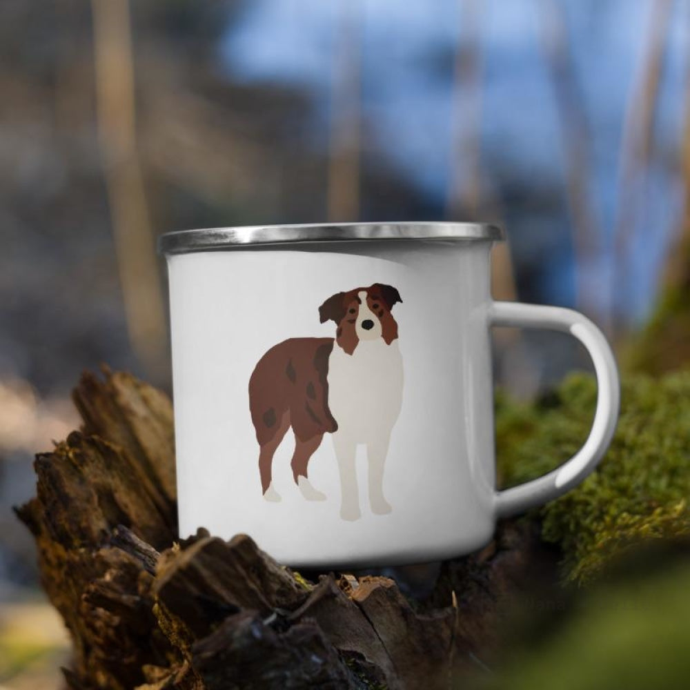 Red Tricolor Australian Shepherd Dog Enamel Mug / Cup