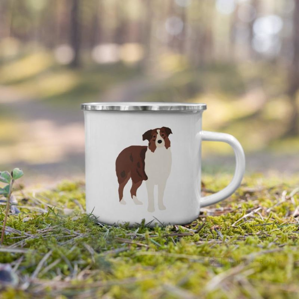 Red Tricolor Australian Shepherd Dog Enamel Mug / Cup