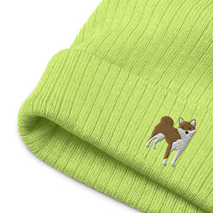 Shiba Inu embroidered ribbed knit beanie