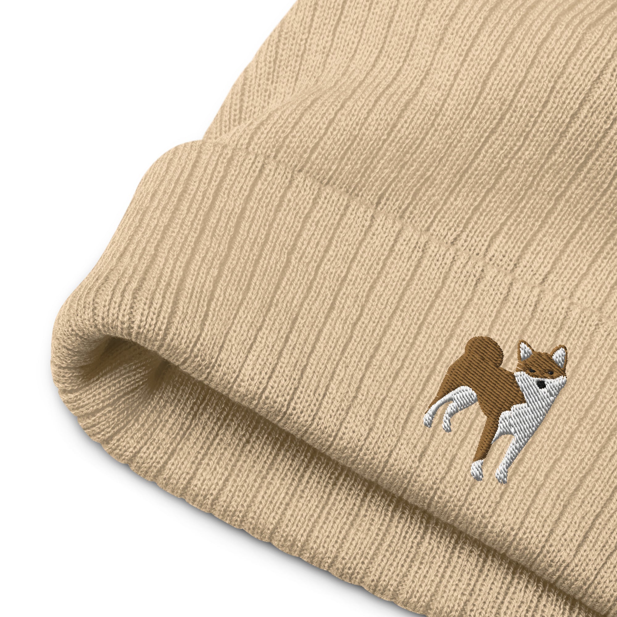 Shiba Inu embroidered ribbed knit beanie