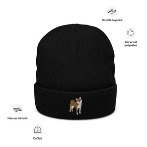 Shiba Inu embroidered ribbed knit beanie