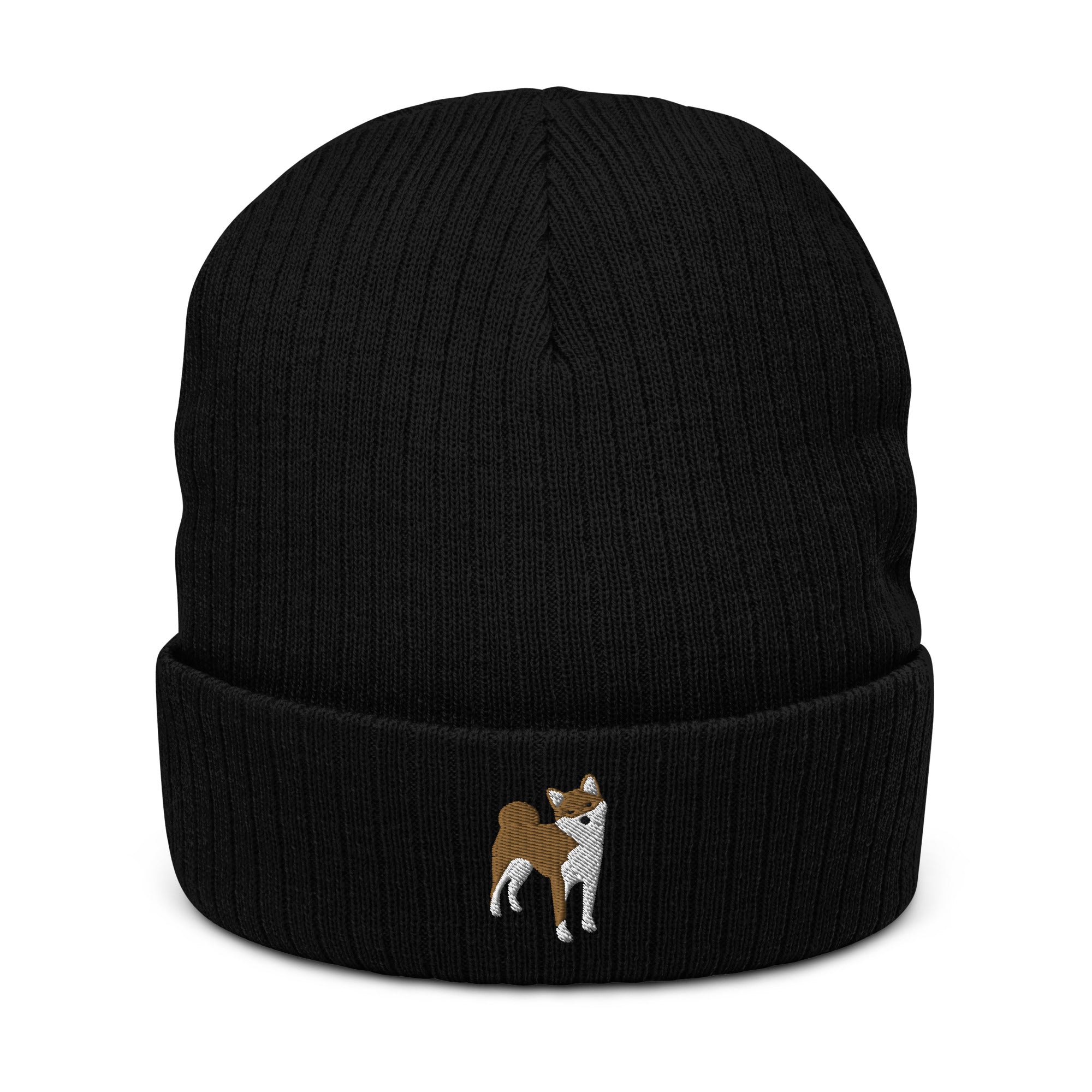 Shiba Inu embroidered ribbed knit beanie