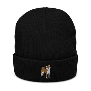 Shiba Inu embroidered ribbed knit beanie