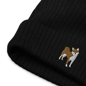 Shiba Inu embroidered ribbed knit beanie