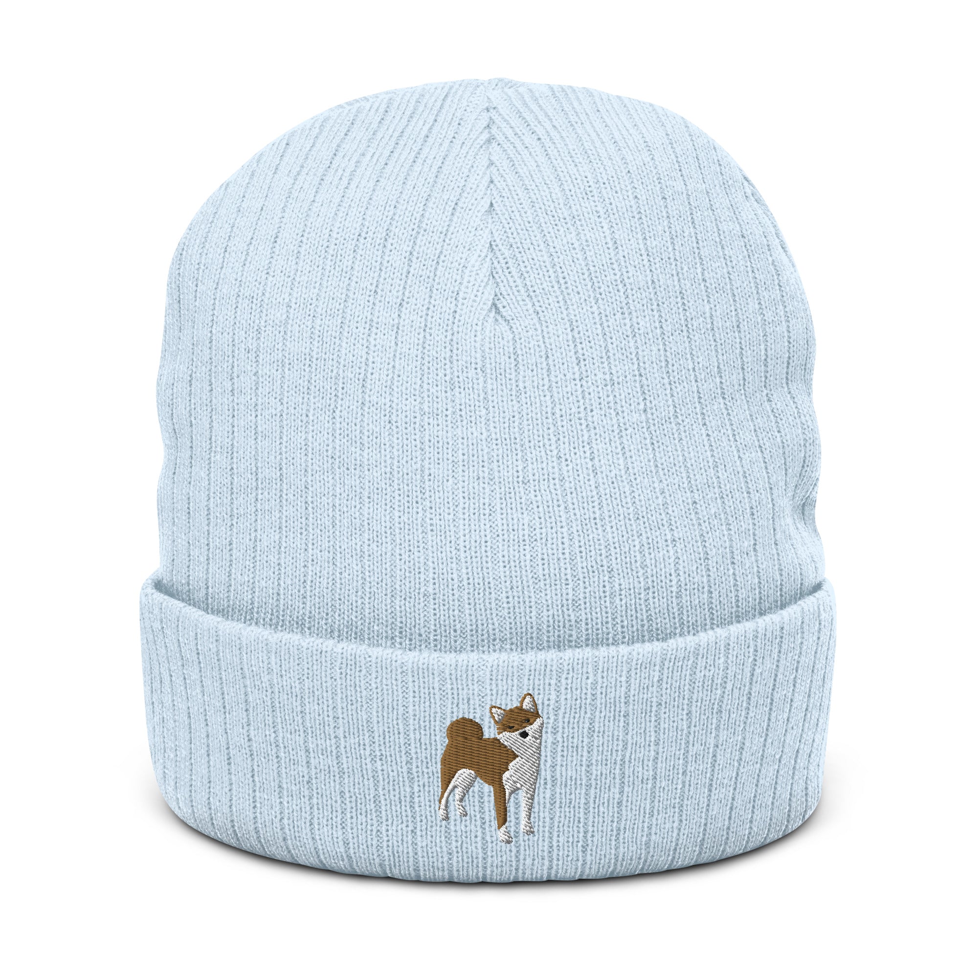 Shiba Inu embroidered ribbed knit beanie