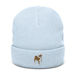 Load image into Gallery viewer, Shiba Inu embroidered ribbed knit beanie
