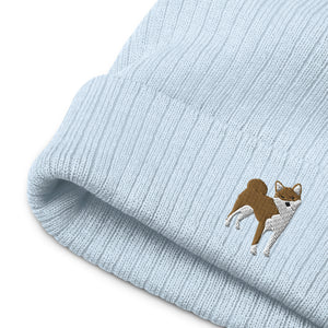 Shiba Inu embroidered ribbed knit beanie