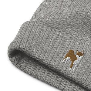 Shiba Inu embroidered ribbed knit beanie