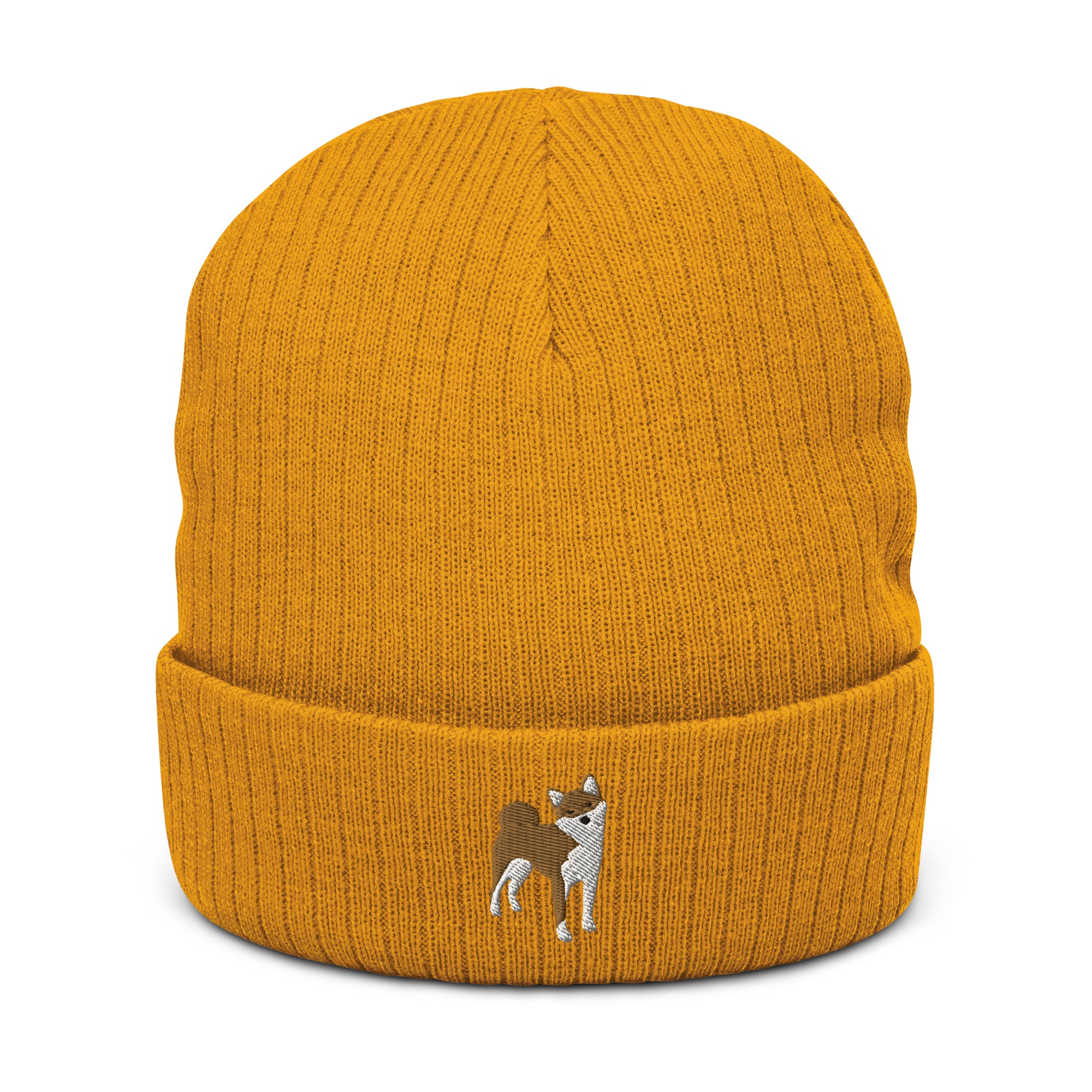 Shiba Inu embroidered ribbed knit beanie