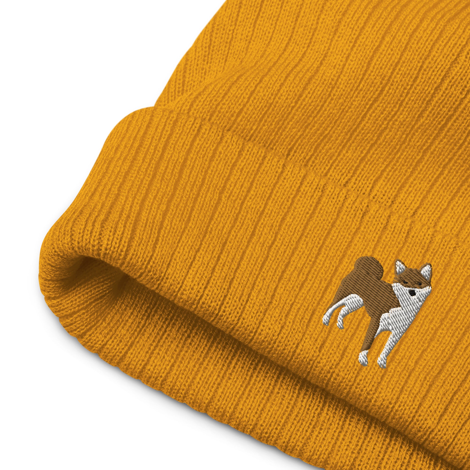 Shiba Inu embroidered ribbed knit beanie