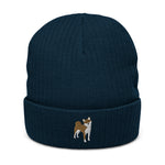 Load image into Gallery viewer, Shiba Inu embroidered ribbed knit beanie
