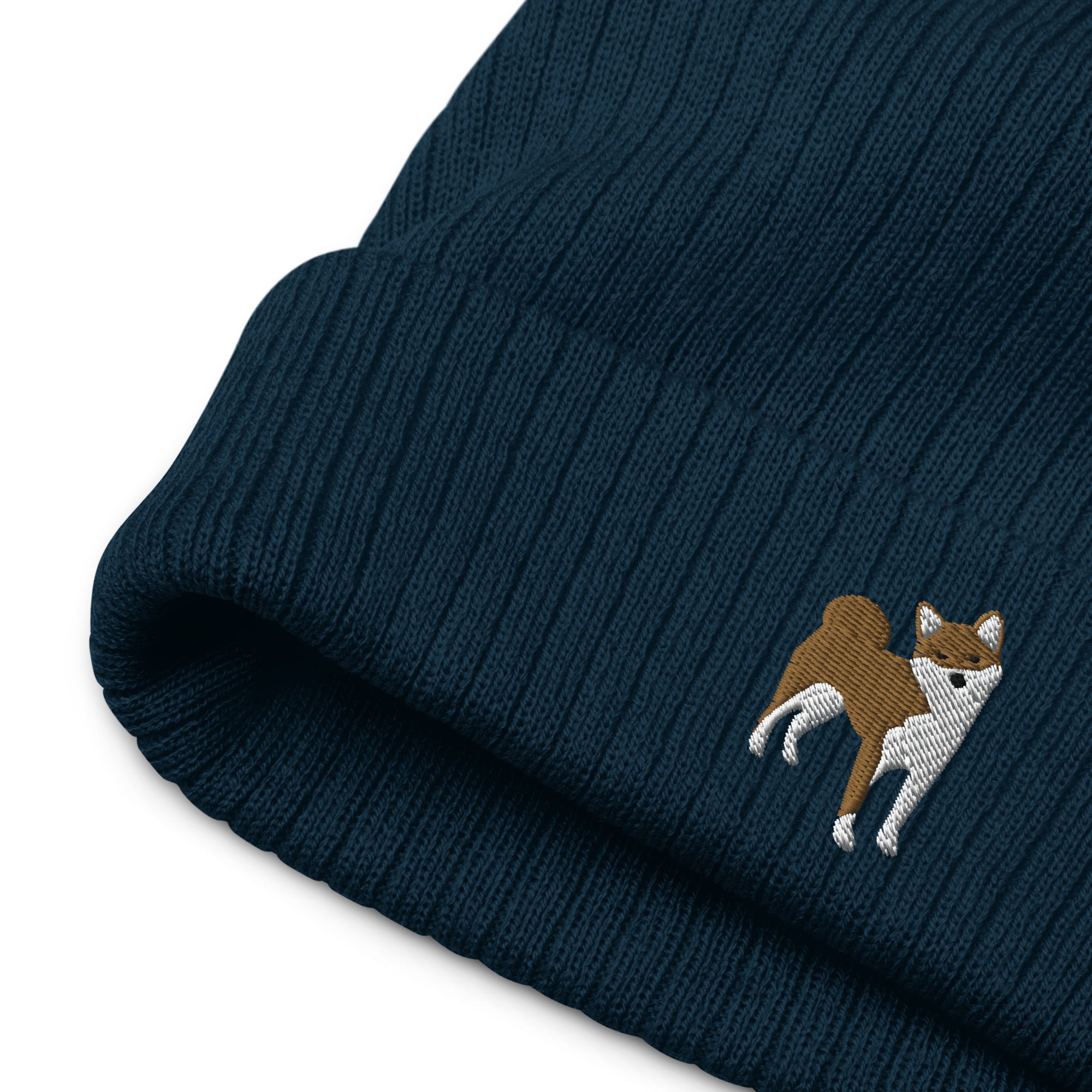 Shiba Inu embroidered ribbed knit beanie