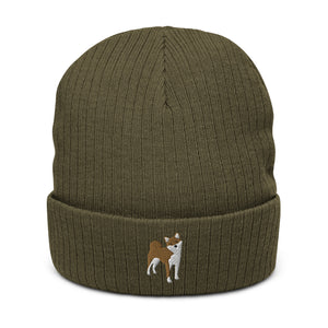 Shiba Inu embroidered ribbed knit beanie